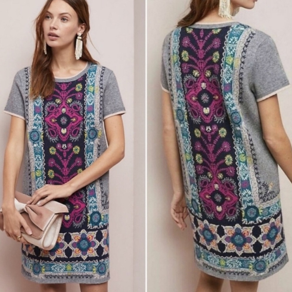 Anthropologie Multicolor Embroidered Dress